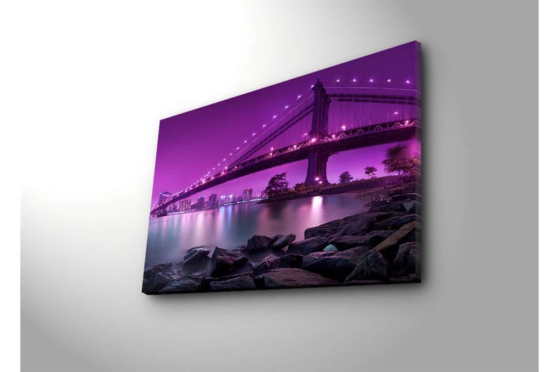 Canvas-taulu LED-valaistuksella 45x70 cm - Vaaleanvioletti silta tyynen veden pinnalla - Vaaleanvioletti / Tummanharmaa / Musta - Sisustustuotteet - Taulu & taide - Canvas-taulu