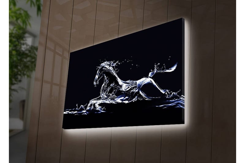 Canvas-taulu LED-valaistuksella 45x70 cm - Vesihevonen dynaamisessa liikkeessä - Sininen / Valkoinen / Musta - Sisustustuotteet - Taulu & taide - Canvas-taulu