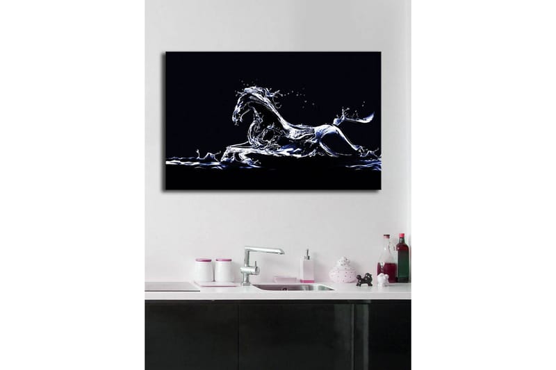 Canvas-taulu LED-valaistuksella 45x70 cm - Vesihevonen dynaamisessa liikkeessä - Sininen / Valkoinen / Musta - Sisustustuotteet - Taulu & taide - Canvas-taulu