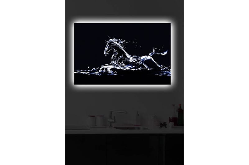 Canvas-taulu LED-valaistuksella 45x70 cm - Vesihevonen dynaamisessa liikkeessä - Sininen / Valkoinen / Musta - Sisustustuotteet - Taulu & taide - Canvas-taulu