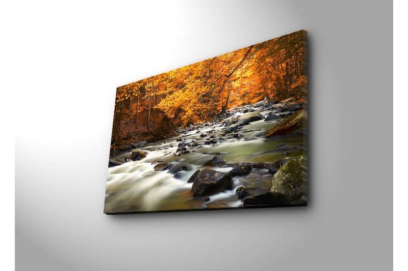 Canvas-taulu LED-valaistuksella 45x70 cm - Virtaavaa vettä syksyn värisen metsän ympäröimänä - Oranssi / Vihreä / Musta - Sisustustuotteet - Taulu & taide - Canvas-taulu