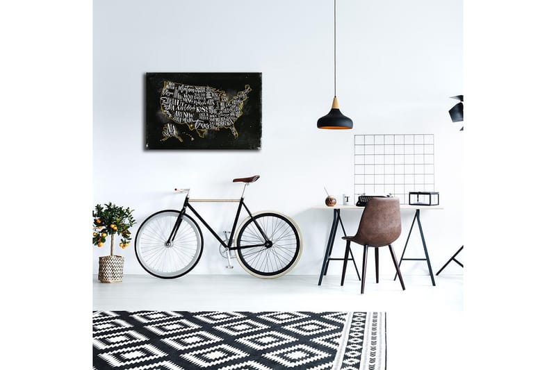 Canvas-taulu LED-valaistuksella 45x70 cm - Yhdysvaltojen kartta tyylitellyillä osavaltioiden nimillä - Musta / Kulta - Sisustustuotteet - Taulu & taide - Canvas-taulu