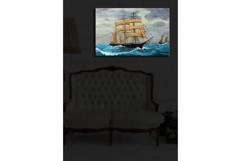 Canvas-taulu LED-valaistuksella 45x70 cm - Purjevene myrskyisällä merellä - Sininen / Beige / Harmaa - Sisustustuotteet - Taulu & taide - Canvas-taulu