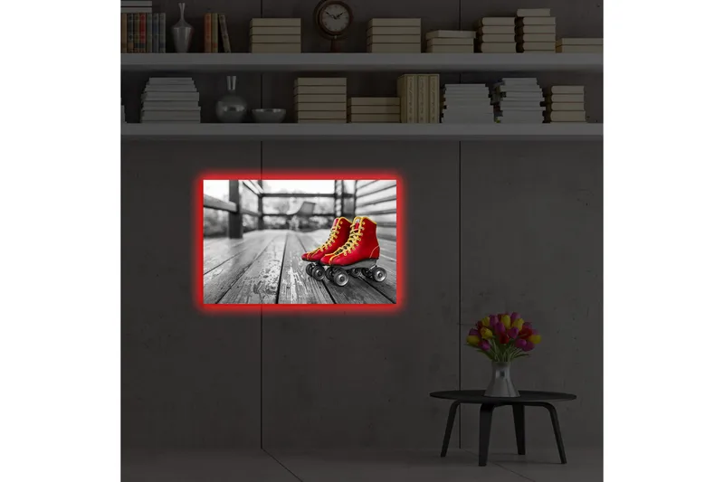 Canvas-taulu LED-valaistuksella 45x70 cm - Punaiset luistimet puisella radalla - Punainen / Keltainen / Harmaa - Sisustustuotteet - Taulu & taide - Canvas-taulu