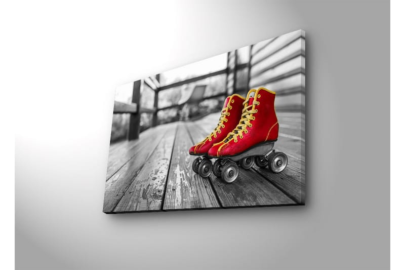 Canvas-taulu LED-valaistuksella 45x70 cm - Punaiset luistimet puisella radalla - Punainen / Keltainen / Harmaa - Sisustustuotteet - Taulu & taide - Canvas-taulu