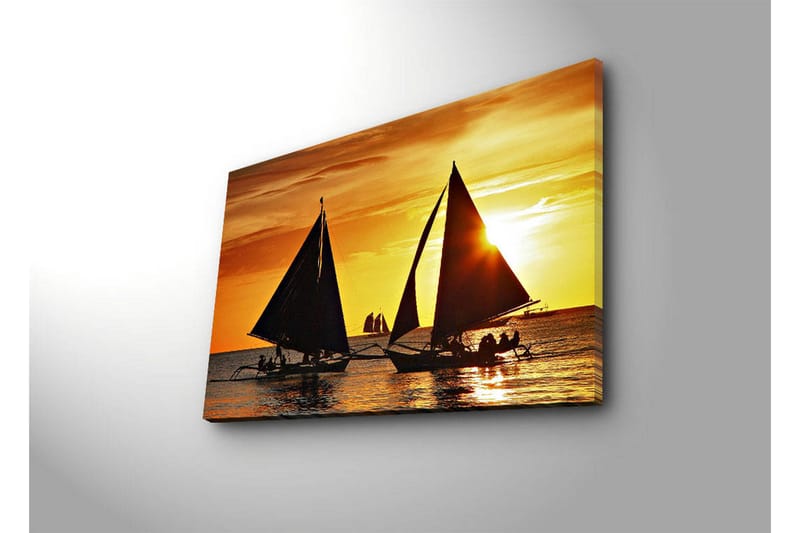 Canvas-taulu LED-valaistuksella 45x70 cm - Purjeveneitä auringonlaskua vasten merellä - Kulta / Musta / Oranssi - Sisustustuotteet - Taulu & taide - Canvas-taulu