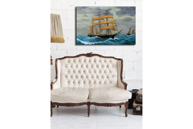 Canvas-taulu LED-valaistuksella 45x70 cm - Purjevene myrskyisällä merellä - Sininen / Beige / Harmaa - Sisustustuotteet - Taulu & taide - Canvas-taulu