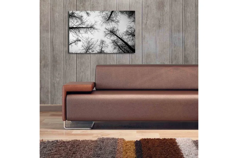 Canvas-taulu LED-valaistuksella 45x70 cm - Puiden siluetit vaalealla taustalla - Musta / Valkoinen - Sisustustuotteet - Taulu & taide - Canvas-taulu