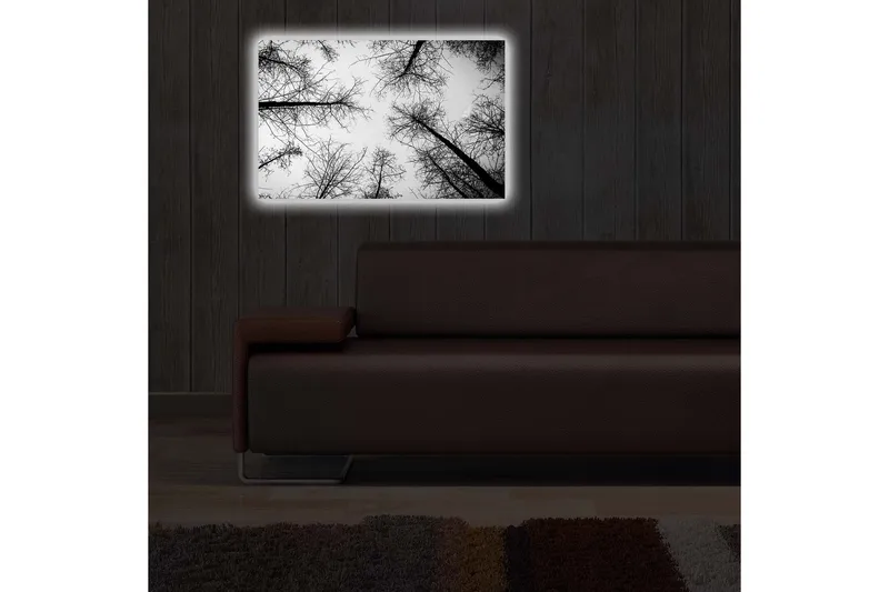 Canvas-taulu LED-valaistuksella 45x70 cm - Puiden siluetit vaalealla taustalla - Musta / Valkoinen - Sisustustuotteet - Taulu & taide - Canvas-taulu