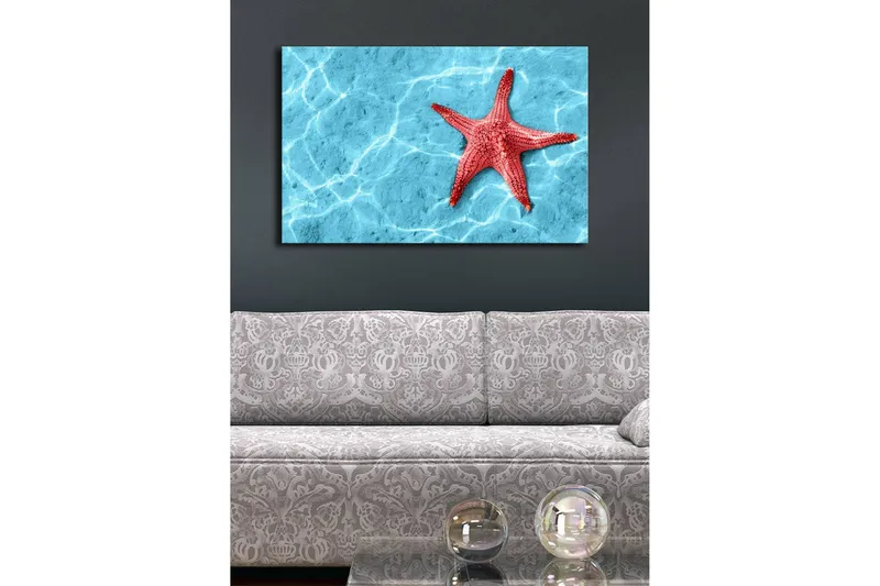 Canvas-taulu LED-valaistuksella 45x70 cm - Punainen meritähti kirkkaansinisellä veden pinnalla - Punainen / Kirkkaansininen - Sisustustuotteet - Taulu & taide - Canvas-taulu