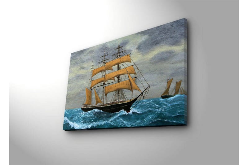 Canvas-taulu LED-valaistuksella 45x70 cm - Purjevene myrskyisällä merellä - Sininen / Beige / Harmaa - Sisustustuotteet - Taulu & taide - Canvas-taulu