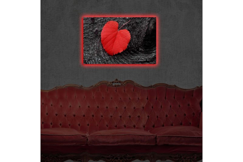 Canvas-taulu LED-valaistuksella 50x70 cm - Punaiset sydämenmuotoiset lehdet tummalla puupinnalla - Punainen / Musta - Sisustustuotteet - Taulu & taide - Canvas-taulu