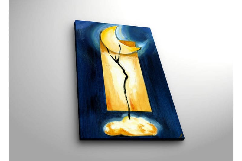 Canvas-taulu LED-valaistuksella 70x45 cm - Abstrakti sommitelma, jossa on kuu ja kasvimainen muoto - Tummansininen / Keltainen / Musta - Sisustustuotteet - Taulu & taide - Canvas-taulu