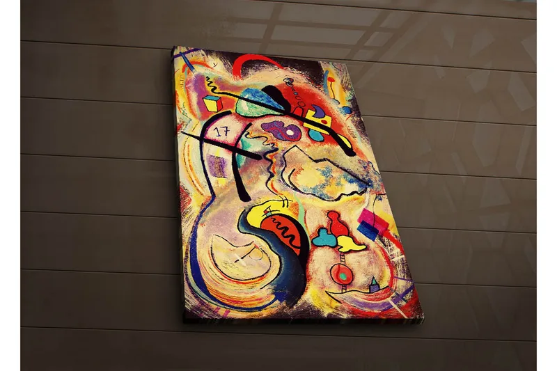 Canvas-taulu LED-valaistuksella 70x45 cm - Abstrakti sommitelma värikkäillä muodoilla ja viivoilla, Punainen / Keltainen / Sininen