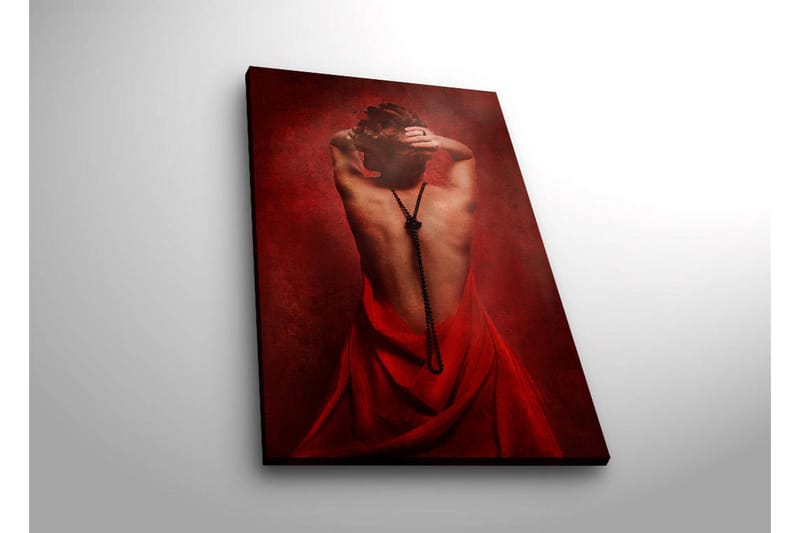 Canvas-taulu LED-valaistuksella 70x45 cm - Aistillinen nainen punaisessa mekossa selkä katsojaan päin - Punainen / Musta - Sisustustuotteet - Taulu & taide - Canvas-taulu