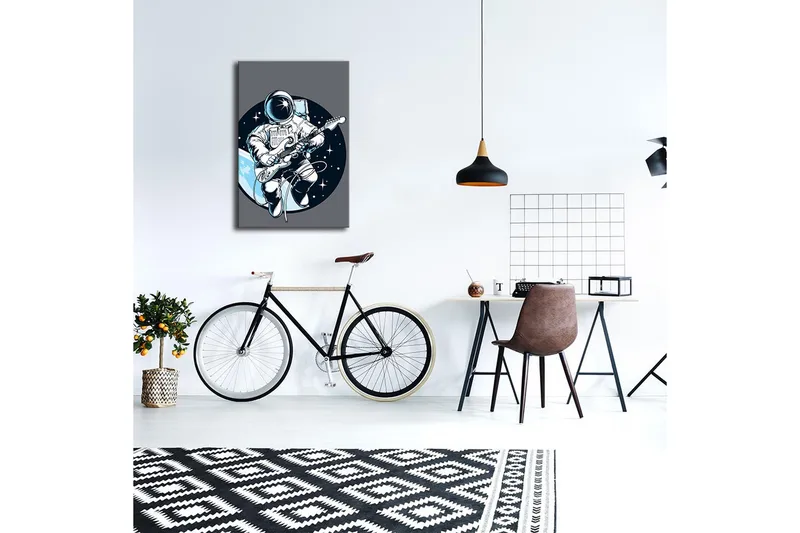 Canvas-taulu LED-valaistuksella 70x45 cm - Astronautti soittaa kitaraa avaruudessa - Sininen / Musta / Valkoinen - Sisustustuotteet - Taulu & taide - Canvas-taulu