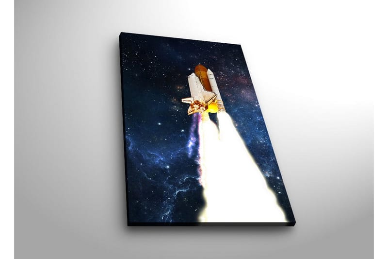 Canvas-taulu LED-valaistuksella 70x45 cm - Avaruussukkula nousussa kohti tähtitaivasta - Tummansininen / Valkoinen / Oranssi - Sisustustuotteet - Taulu & taide - Canvas-taulu