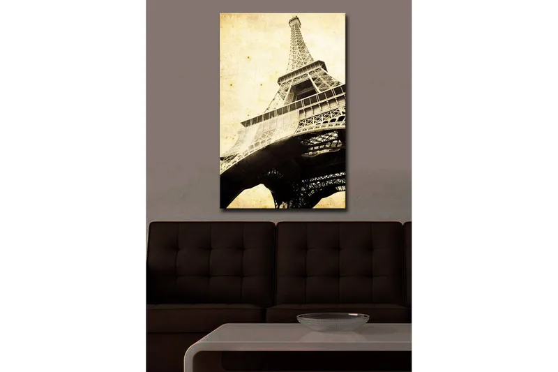 Canvas-taulu LED-valaistuksella 70x45 cm - Eiffel-tornin siluetti vintage-tyyliin - Musta / Beige / Ruskea - Sisustustuotteet - Taulu & taide - Canvas-taulu