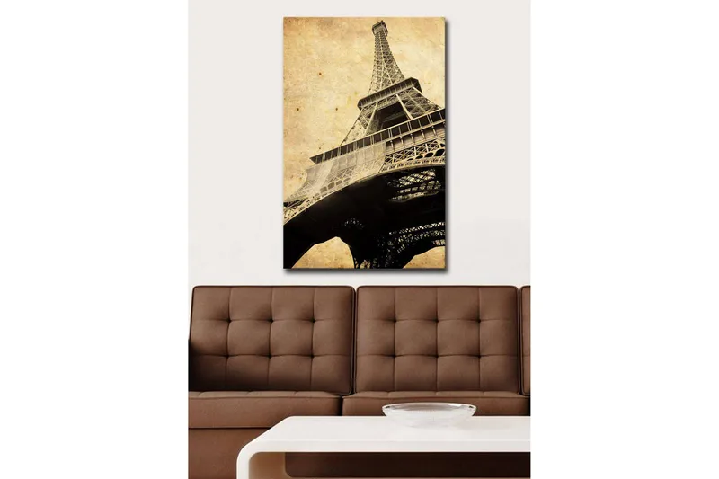 Canvas-taulu LED-valaistuksella 70x45 cm - Eiffel-tornin siluetti vintage-tyyliin - Musta / Beige / Ruskea - Sisustustuotteet - Taulu & taide - Canvas-taulu