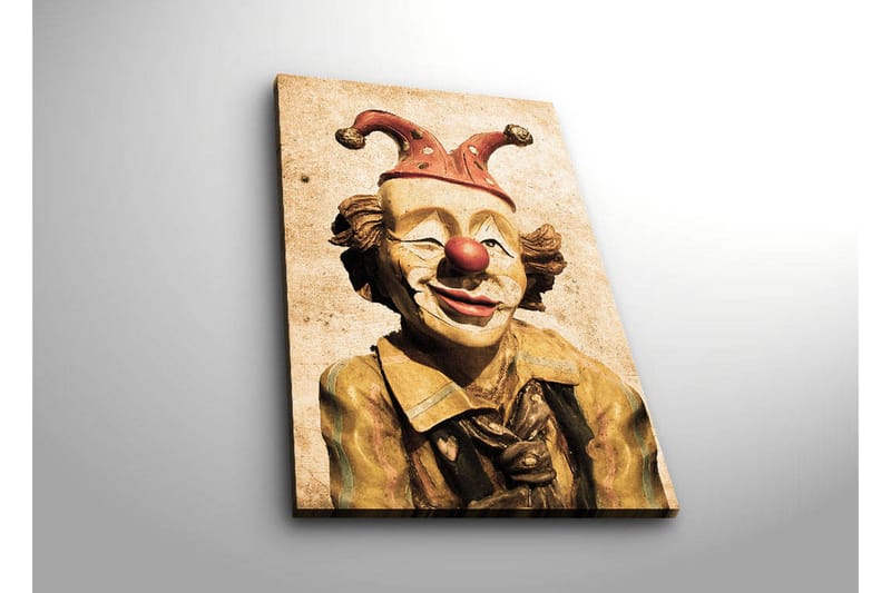 Canvas-taulu LED-valaistuksella 70x45 cm - Iloinen pelle punaisella nenällä ja värikkäällä hatulla - Keltainen / Punainen / Beige - Sisustustuotteet - Taulu & taide - Canvas-taulu