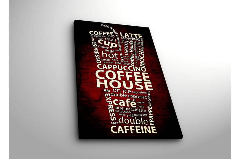 Canvas-taulu LED-valaistuksella 70x45 cm - Kahvista inspiroitunut typografia kahvijuomiin liittyvillä sanoilla - Punainen / Valkoinen - Sisustustuotteet - Taulu & taide - Canvas-taulu