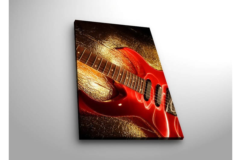 Canvas-taulu LED-valaistuksella 70x45 cm - Kiiltävän punainen sähkökitara kultaisella taustalla - Punainen / kulta - Sisustustuotteet - Taulu & taide - Canvas-taulu