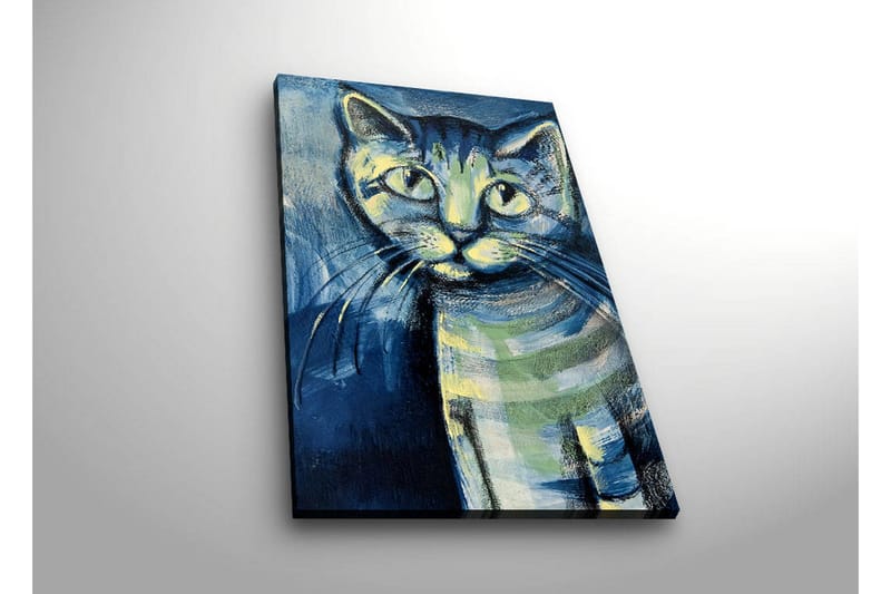 Canvas-taulu LED-valaistuksella 70x45 cm - Kissan muotokuva ilmeikkäillä silmillä - Sininen / Vihreä / Musta - Sisustustuotteet - Taulu & taide - Canvas-taulu