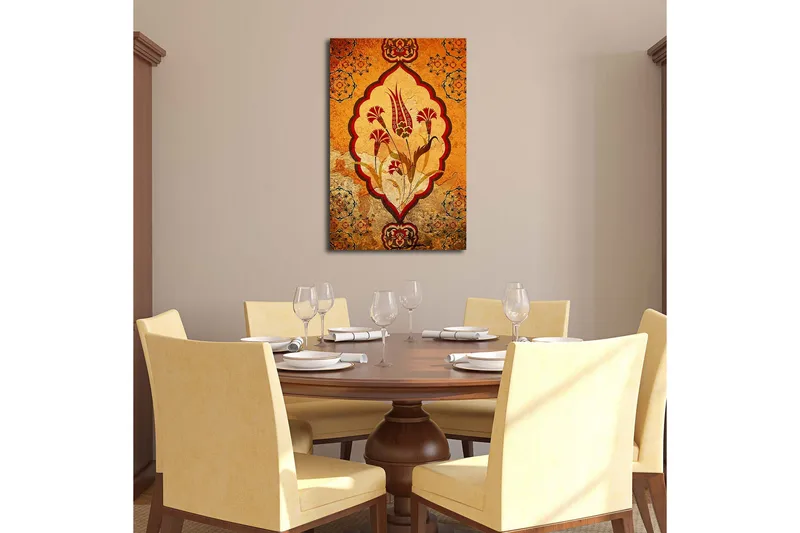 Canvas-taulu LED-valaistuksella 70x45 cm - Koristeellinen kukkakuvio lämpimin sävyin - Oranssi / Punainen / Beige - Sisustustuotteet - Taulu & taide - Canvas-taulu