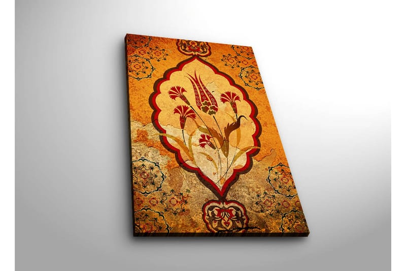 Canvas-taulu LED-valaistuksella 70x45 cm - Koristeellinen kukkakuvio lämpimin sävyin - Oranssi / Punainen / Beige - Sisustustuotteet - Taulu & taide - Canvas-taulu