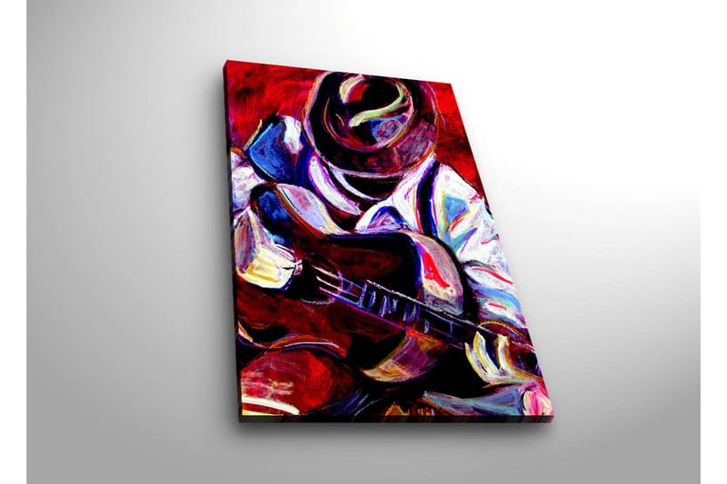Canvas-taulu LED-valaistuksella 70x45 cm - Muusikko soittaa kitaraa intohimoisesti - Punainen / Sininen / Valkoinen - Sisustustuotteet - Taulu & taide - Canvas-taulu