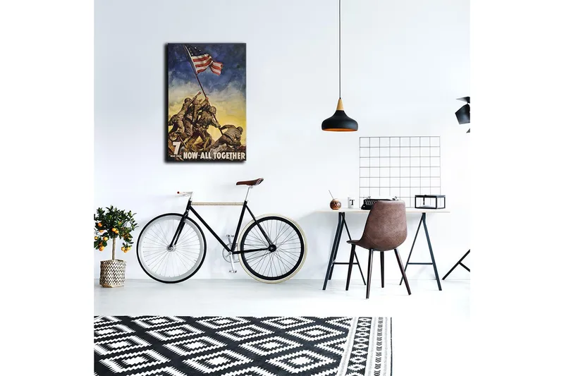 Canvas-taulu LED-valaistuksella 70x45 cm - Sotilaat nostavat lippua taistelun aikana - Vihreä / Sininen / Punainen - Sisustustuotteet - Taulu & taide - Canvas-taulu