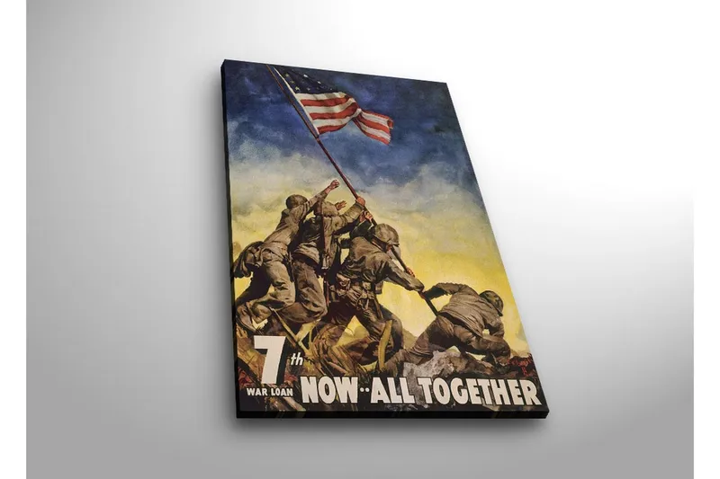 Canvas-taulu LED-valaistuksella 70x45 cm - Sotilaat nostavat lippua taistelun aikana - Vihreä / Sininen / Punainen - Sisustustuotteet - Taulu & taide - Canvas-taulu