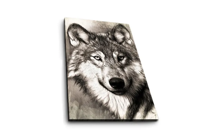 Canvas-taulu LED-valaistuksella 70x45 cm - Suden muotokuva ilmeikkäillä yksityiskohdilla - Musta / Harmaa / Valkoinen - Sisustustuotteet - Taulu & taide - Canvas-taulu