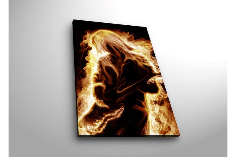 Canvas-taulu LED-valaistuksella 70x45 cm - Tulinen kitaristin siluetti - Kulta / Oranssi / Musta - Sisustustuotteet - Taulu & taide - Canvas-taulu