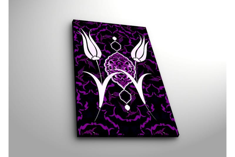 Canvas-taulu LED-valaistuksella 70x45 cm - Tyyliteltyjä kukkia kontrastiväreissä - Violetti / Valkoinen / Musta - Sisustustuotteet - Taulu & taide - Canvas-taulu