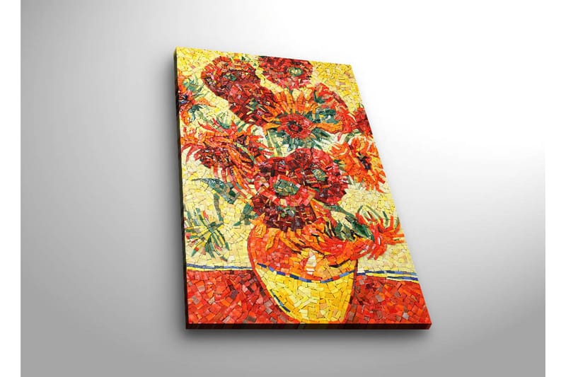 Canvas-taulu LED-valaistuksella 70x45 cm - Värikäs auringonkukkakimppu maljakossa - Punainen / Keltainen / Vihreä - Sisustustuotteet - Taulu & taide - Canvas-taulu