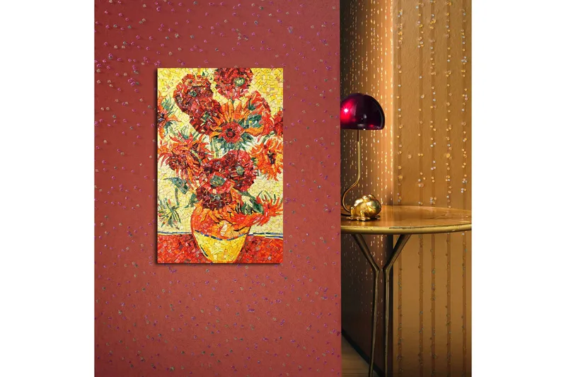 Canvas-taulu LED-valaistuksella 70x45 cm - Värikäs auringonkukkakimppu maljakossa - Punainen / Keltainen / Vihreä - Sisustustuotteet - Taulu & taide - Canvas-taulu