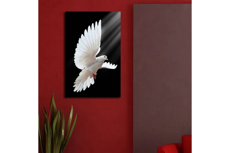 Canvas-taulu LED-valaistuksella 70x45 cm - Valkoinen kyyhky lennossa siivet ojennettuina - Valkoinen / Musta - Sisustustuotteet - Taulu & taide - Canvas-taulu