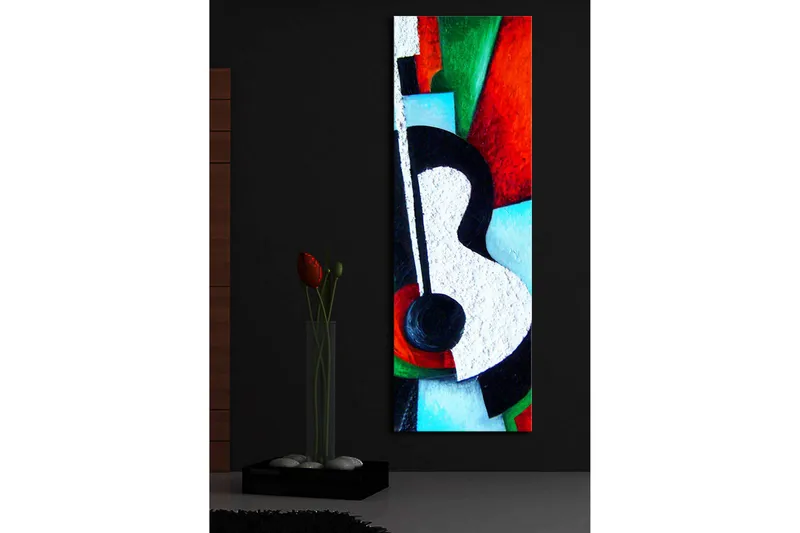 Canvas-taulu LED-valaistuksella 90x30 cm - Abstrakti sommitelma, jonka pääaiheena on kitara - Punainen / Musta / Valkoinen - Sisustustuotteet - Taulu & taide - Canvas-taulu