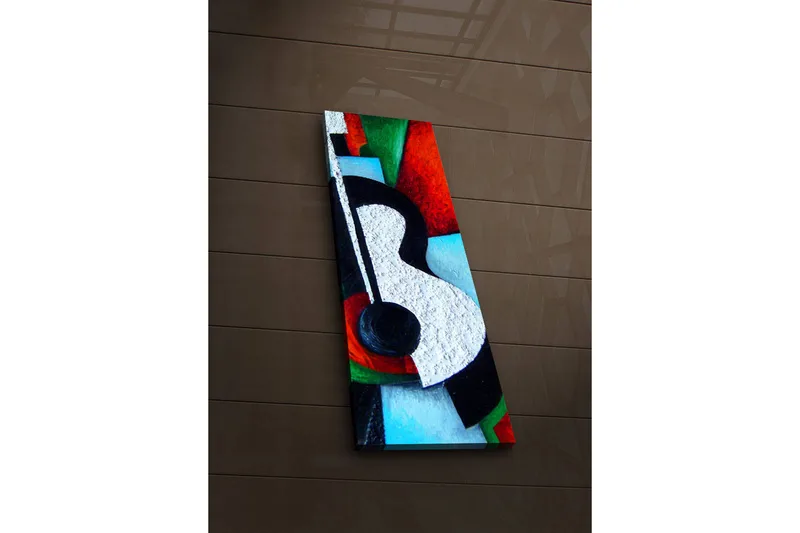 Canvas-taulu LED-valaistuksella 90x30 cm - Abstrakti sommitelma, jonka pääaiheena on kitara, Punainen / Musta / Valkoinen