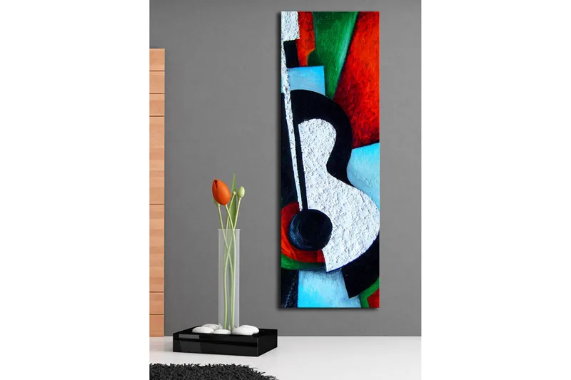 Canvas-taulu LED-valaistuksella 90x30 cm - Abstrakti sommitelma, jonka pääaiheena on kitara - Punainen / Musta / Valkoinen - Sisustustuotteet - Taulu & taide - Canvas-taulu