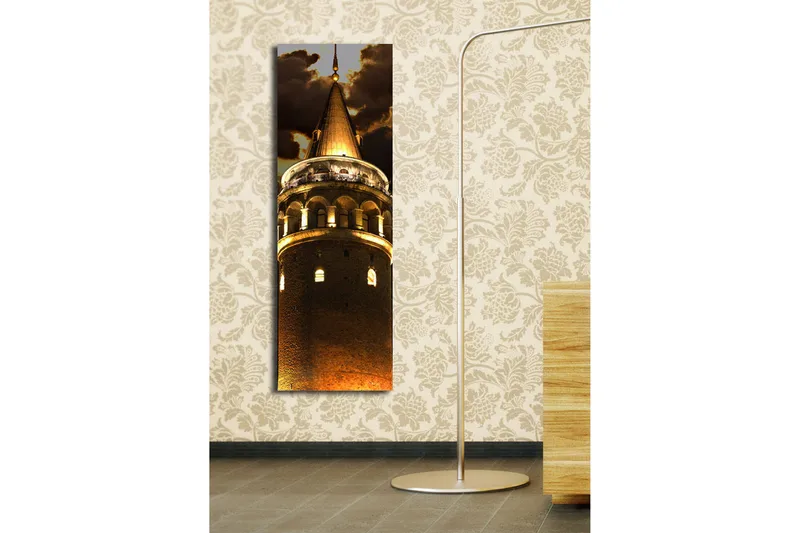 Canvas-taulu LED-valaistuksella 90x30 cm - Historiallinen torni valaistulla huipulla - Kulta / Tummanruskea / Musta - Sisustustuotteet - Taulu & taide - Canvas-taulu