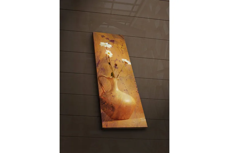 Canvas-taulu LED-valaistuksella 90x30 cm - Kaunis maljakko valkoisilla kukilla, Kulta / Valkoinen / Oranssi