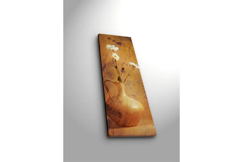 Canvas-taulu LED-valaistuksella 90x30 cm - Kaunis maljakko valkoisilla kukilla - Kulta / Valkoinen / Oranssi - Sisustustuotteet - Taulu & taide - Canvas-taulu