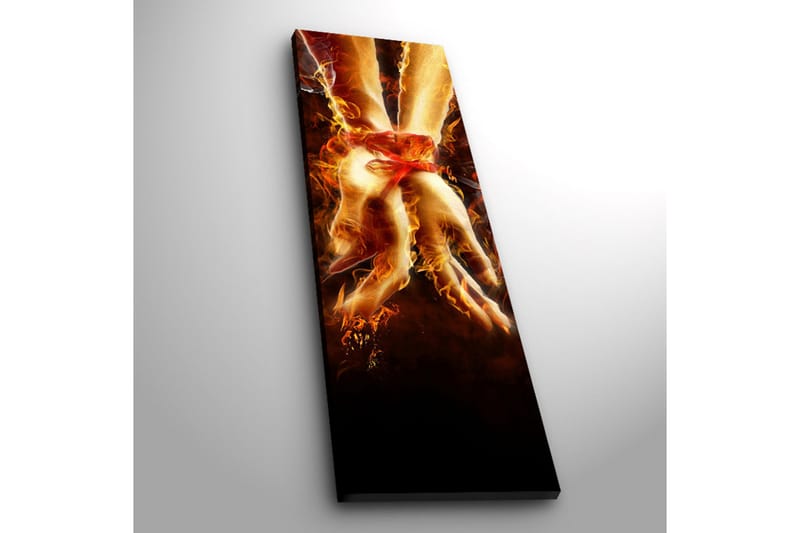 Canvas-taulu LED-valaistuksella 90x30 cm - Lomitetut kädet tulen ja valon ympäröimänä - Punainen / Oranssi / Musta - Sisustustuotteet - Taulu & taide - Canvas-taulu