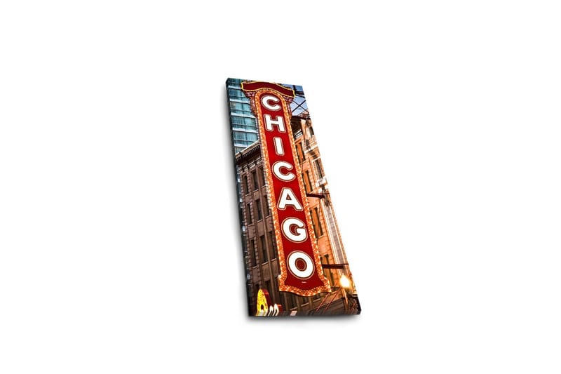 Canvas-taulu LED-valaistuksella 90x30 cm - Neonvalomainos tekstillä Chicago - Punainen / Valkoinen / Ruskea - Sisustustuotteet - Taulu & taide - Canvas-taulu