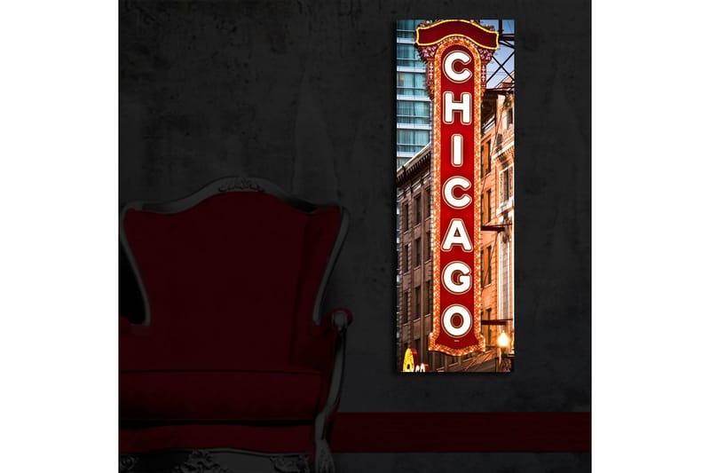 Canvas-taulu LED-valaistuksella 90x30 cm - Neonvalomainos tekstillä Chicago - Punainen / Valkoinen / Ruskea - Sisustustuotteet - Taulu & taide - Canvas-taulu