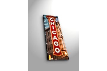 Canvas-taulu LED-valaistuksella 90x30 cm - Neonvalomainos tekstillä Chicago - Punainen / Valkoinen / Ruskea - Sisustustuotteet - Taulu & taide - Canvas-taulu