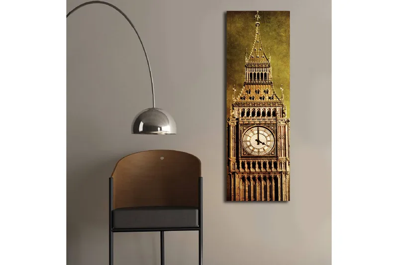 Canvas-taulu LED-valaistuksella 90x30 cm - Upea kellotorni yksityiskohtaisella arkkitehtuurilla - Kulta / Ruskea / Beige - Sisustustuotteet - Taulu & taide - Canvas-taulu