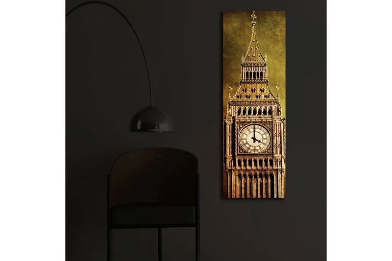 Canvas-taulu LED-valaistuksella 90x30 cm - Upea kellotorni yksityiskohtaisella arkkitehtuurilla - Kulta / Ruskea / Beige - Sisustustuotteet - Taulu & taide - Canvas-taulu